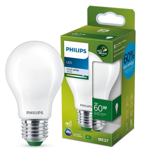 LED крушка Philips Ultra Efficient Led Classic 4 W 60 W E27 840 lm Бял (4000 K)