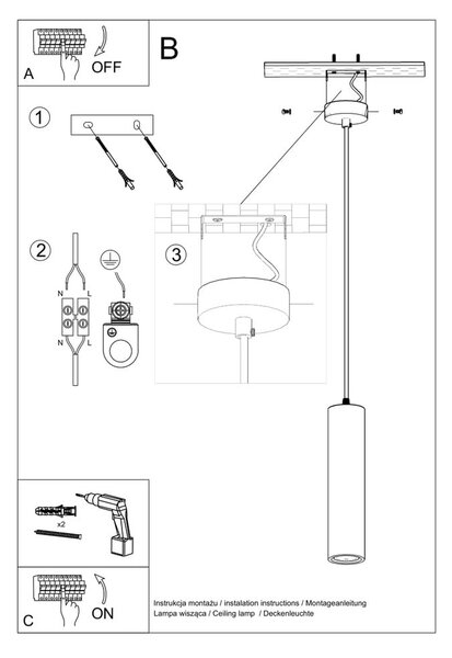 Бяло висящо осветително тяло с керамичен абажур ø 8 cm Santana – Nice Lamps