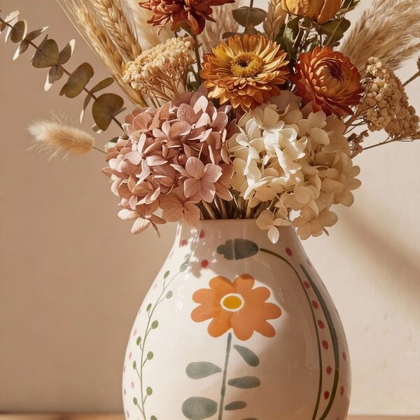 Кремава глинена ръчно рисувана ваза (височина 17 cm) Taza – Bloomingville
