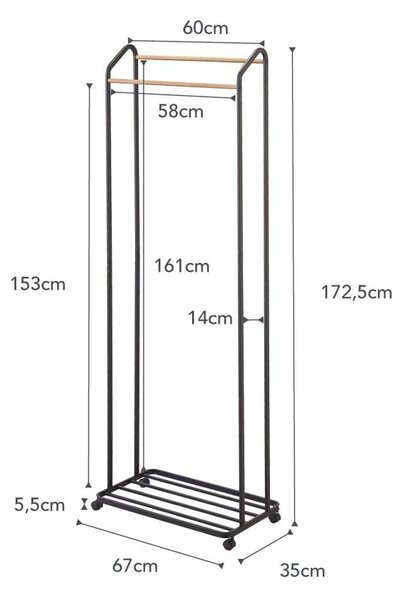 Черна метална стойка за дрехи на колелца Tower – YAMAZAKI