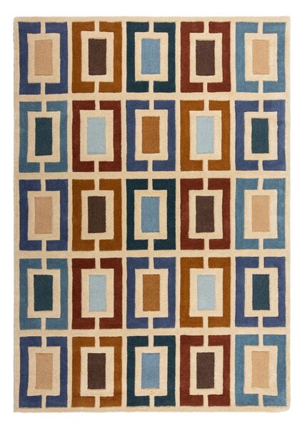 Ръчно изработен вълнен килим в син и оранжев цвят 80x150 cm Retro Blocks – Flair Rugs