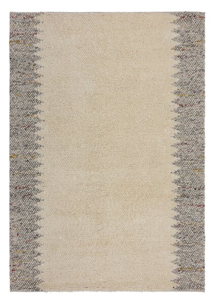 Сиво-кремав ръчно изработен килим със смес от вълна 80x150 cm Minerals Border – Flair Rugs