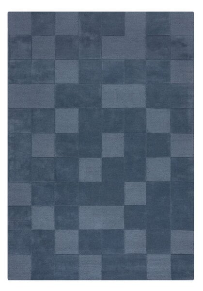 Тъмносин ръчно изработен вълнен килим 120x170 cm Checkerboard – Flair Rugs