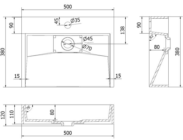 Mexen Ava конгломератна надплотова мивка 1/O 50 x 38 см, черна - 23015071