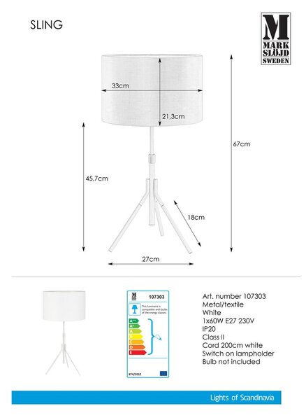 Бяла настолна лампа Sling - Markslöjd