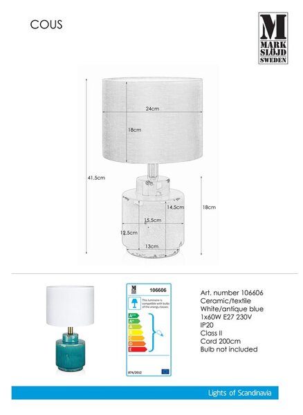 Синя и бяла настолна лампа Cous - Markslöjd