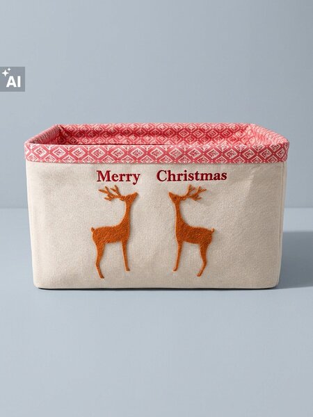 Sinsay - Коледна кошница за съхранение с мотив елени и надпис Merry Christmas - червeн