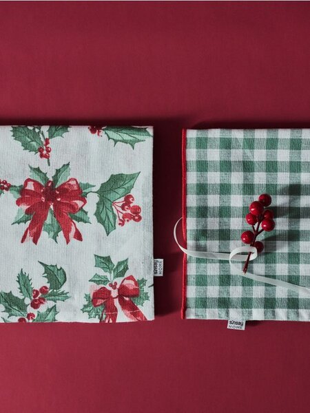 Sinsay - Памучни коледни кухненски кърпи на каре и с джел 2 pack - синьо-зелено