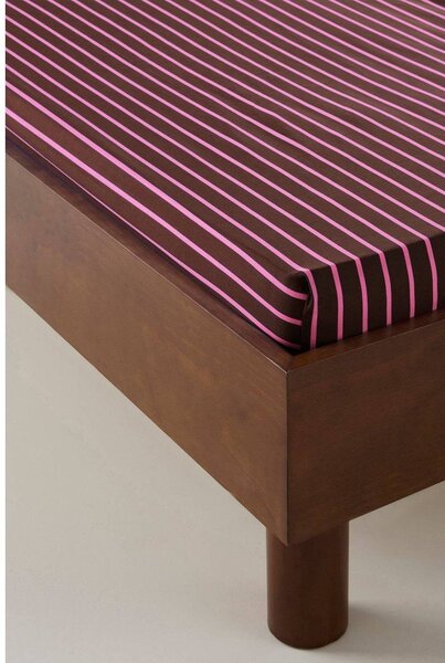 Розов/кафяв еластичен чаршаф от органичен памук 90x200 cm Sima – Jotex
