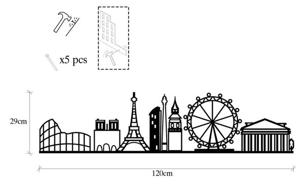 Метална декорация за стена 120x29 cm Cities - Wallity