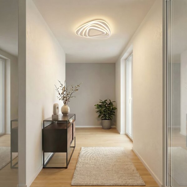 Lindby LED таванска лампа Rebeka, 48x49cm, CCT, дистанционно управление, Затъмняване, Бял, Дневна/трапезария, Метал, Модерен
