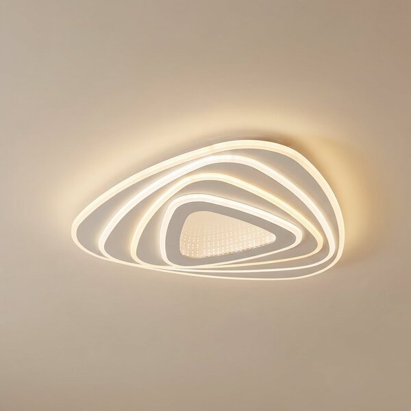 Lindby LED таванска лампа Rebeka, 48x49cm, CCT, дистанционно управление, Затъмняване, Бял, Дневна/трапезария, Метал, Модерен