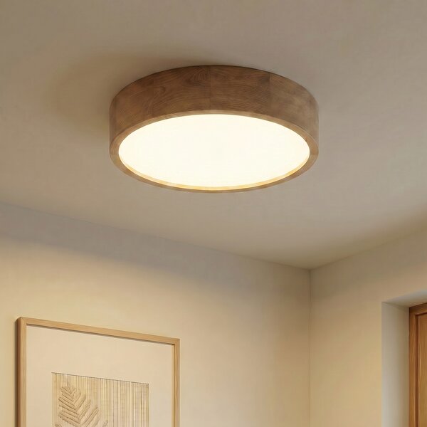 TEMAR LIGHTING Осветително тяло за таван Cleo, Ø 48 cm, 4 светлини, дъбово дърво, E27, Затъмняване, Дърво, Дневна/трапезария, Дървесина, Модерен