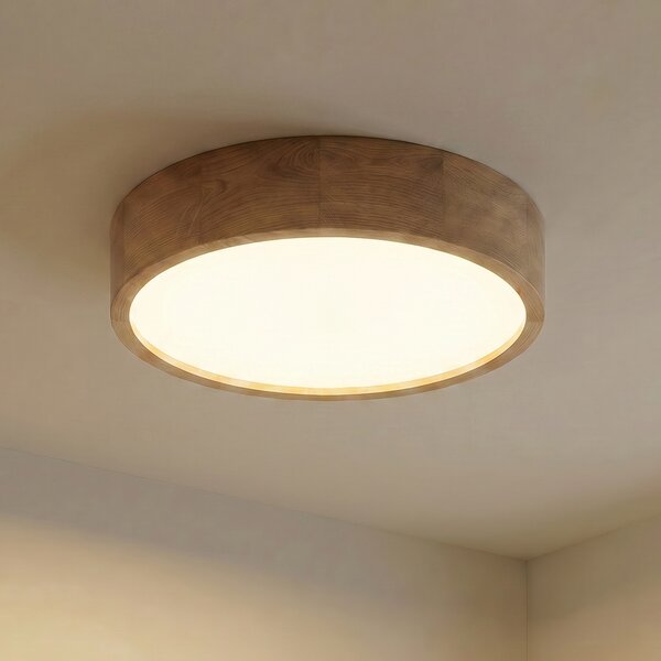 TEMAR LIGHTING Осветително тяло за таван Cleo, Ø 48 cm, 4 светлини, дъбово дърво, E27, Затъмняване, Дърво, Дневна/трапезария, Дървесина, Модерен