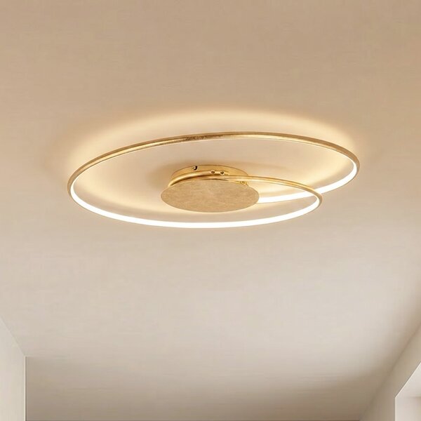 Lindby LED лампа за таван Joline, Ø 74 cm, златист цвят, метал, Злато / месинг, Дневна/трапезария, Метал, Модерен
