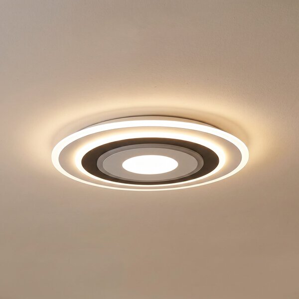 Lindby LED плафон Rebeka, кръгъл, Ø 70 cm, CCT, с регулиране на яркостта, Затъмняване, Бял, Дневна/трапезария, Пластмаса, Модерен