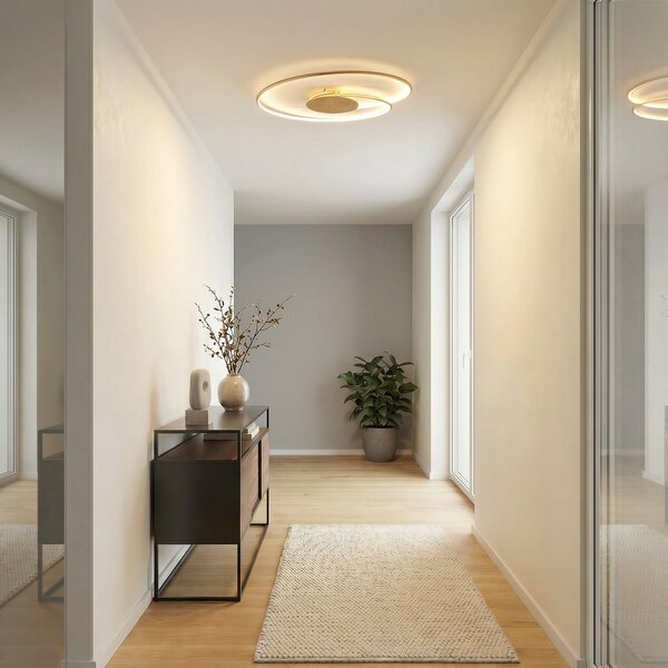 Lindby LED лампа за таван Joline, Ø 74 cm, златист цвят, метал, Злато / месинг, Дневна/трапезария, Метал, Модерен