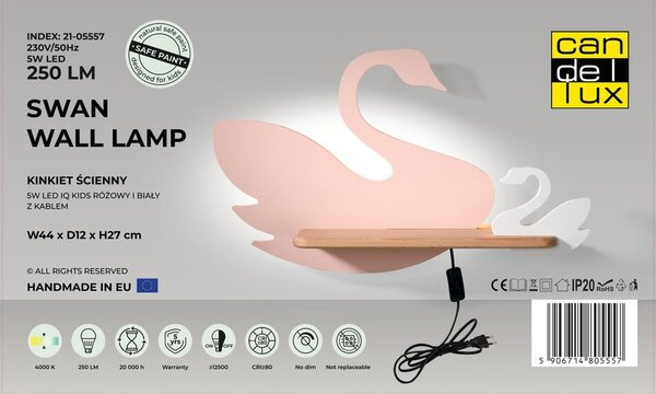 Детско осветително тяло в бяло и розово Swan - Candellux Lighting