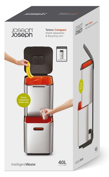 Стоманен контейнер за отпадъци в сребристо 40 л Totem Compact - Joseph Joseph