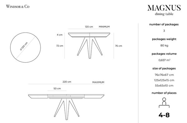 Сгъваема маса с черни метални крака , ø 120 cm Magnus - Windsor & Co Sofas