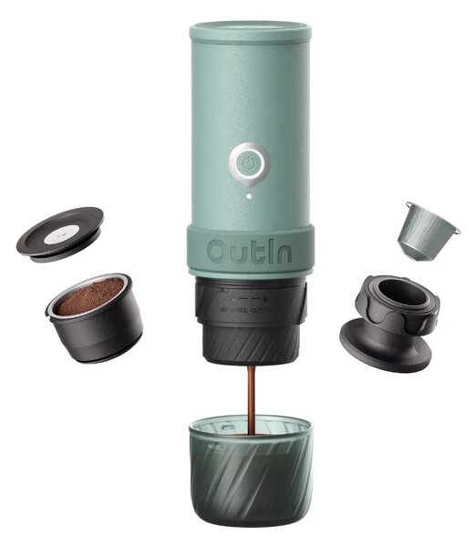 Преносима кафемашина Outin Mino Canyon Green, 9000 mAh, 22 бара, 2 в 1