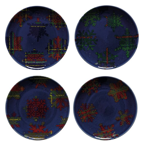 Комплект от 4 десертни чинии от синьо-червен фаянс, ø 21,6 cm Snowflake - Casafina