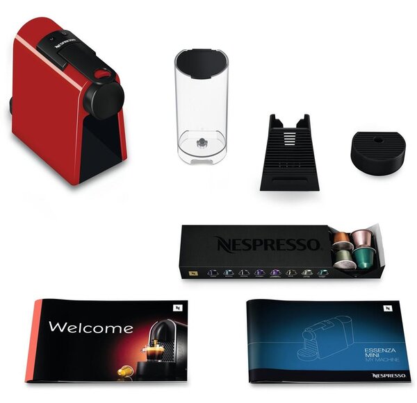 Кафемашина с капсули DeLonghi Nespresso Essenza Mini EN85.R, червена