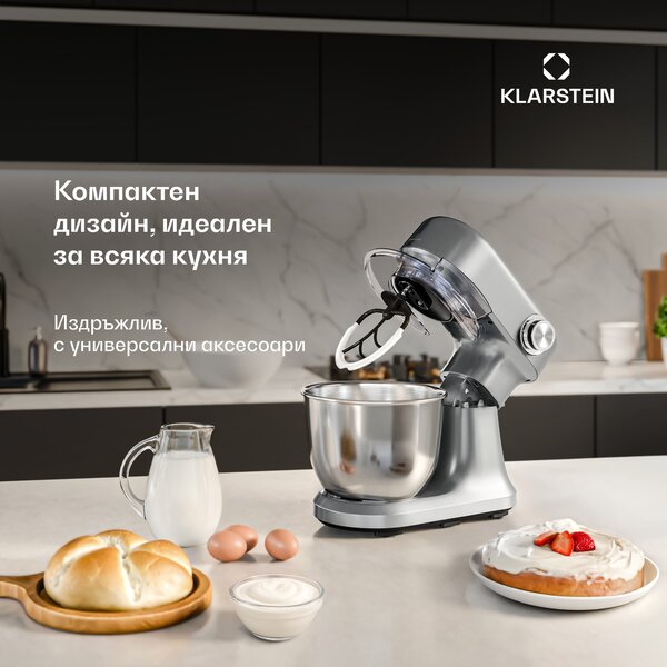 Klarstein Хранителен робот Bella Evo | планетарна система за смесване | 3 приставки за смесване | 1500 W | 5 л