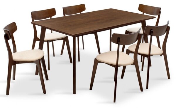 Комплект маса и столове Benson-Toto 7 части тъмен орех - бежов 150x90x75 см