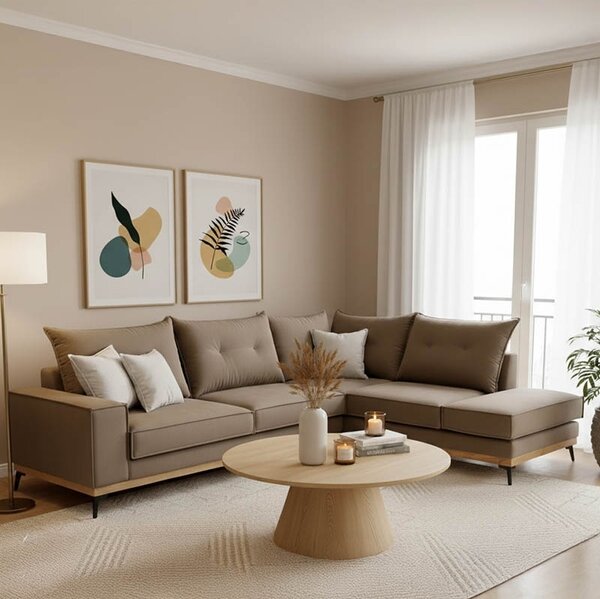 Ъглов диван ляв ъгъл Luxury II Мока - Крем - Черен 290x235x90 см