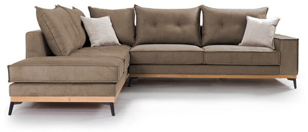 Разтегателен ъглов диван десен ъгъл Luxury II Мока - Крем - Черен 290x235x90 см