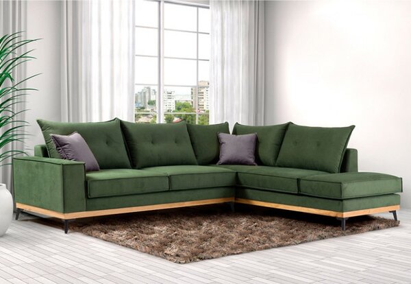 Ъглов диван ляв ъгъл Luxury II тъмнозелен - тъмен сив - черен 290x235x90 см