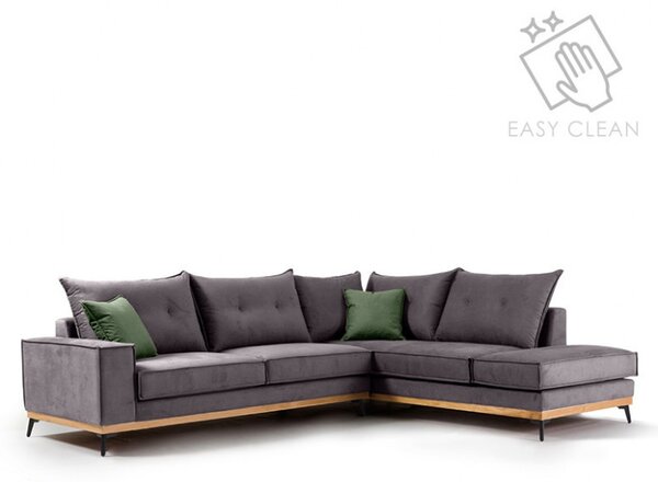 Ъглов диван ляв ъгъл Luxury II тъмен сив - тъмен зелен - черен 290x235x90 см
