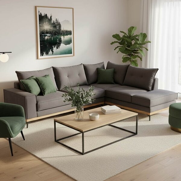 Ъглов диван ляв ъгъл Luxury II тъмен сив - тъмен зелен - черен 290x235x90 см
