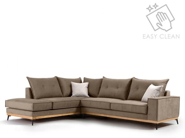 Разтегателен ъглов диван десен ъгъл Luxury II Мока - Крем - Черен 290x235x90 см