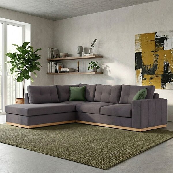 Ъглов диван десен ъгъл Бостън тъмен сив - Натурален 280x225x95 см