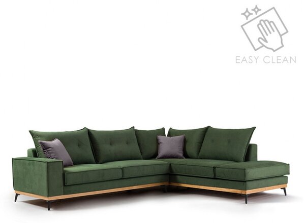 Ъглов диван ляв ъгъл Luxury II тъмнозелен - тъмен сив - черен 290x235x90 см