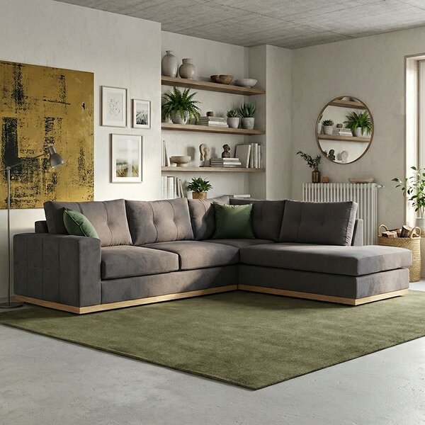 Ъглов диван ляв ъгъл Бостън тъмен сив - Натурален 280x225x95 см