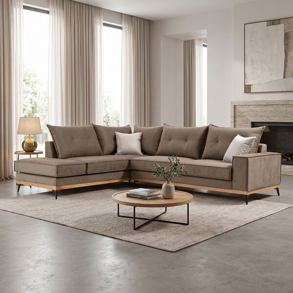Разтегателен ъглов диван десен ъгъл Luxury II Мока - Крем - Черен 290x235x90 см