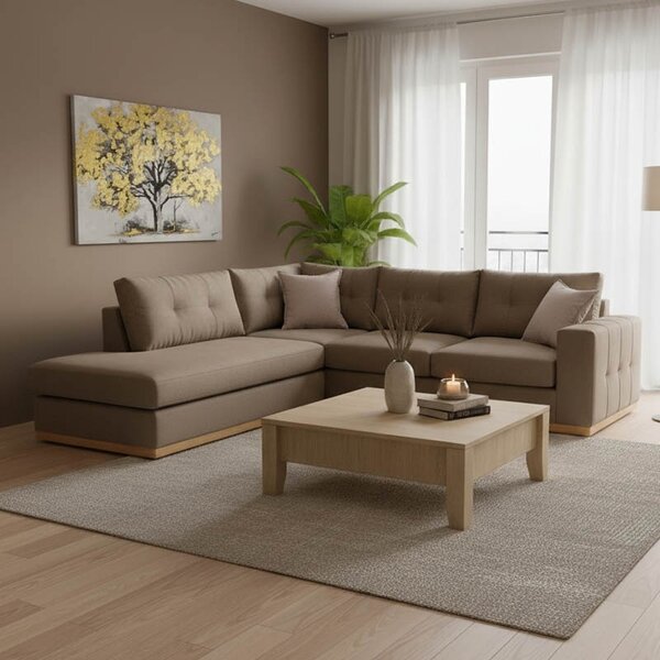 Ъглов диван десен Бостън Мока - Крем - Натурален 280x225x95 см