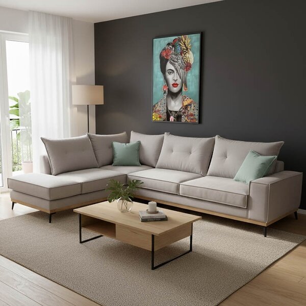 Разтегателен ъглов диван десен ъгъл Luxury II Elephant - Ciel - Черен 290x235x90 см