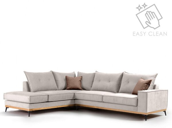 Разтегателен ъглов диван десен ъгъл Luxury II Крем - Мока - Черен 290x235x90 см