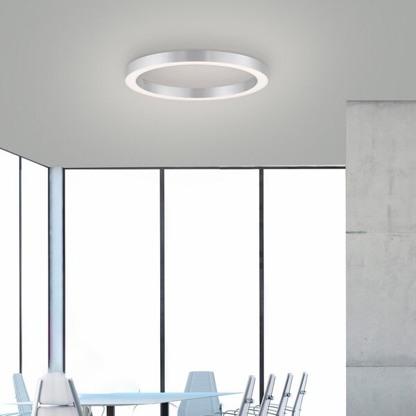 PURE LED таванска лампа Lines, Ø 50 cm, сребрист цвят, CCT, Затъмняване, Сив, Дневна/трапезария, Метал, Модерен