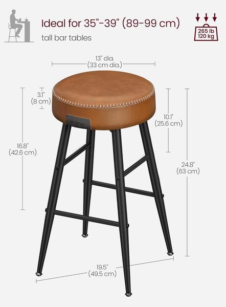 Комплект 2 бар стола, Васагле, Кафяв, 49.5x49.5x63 см
