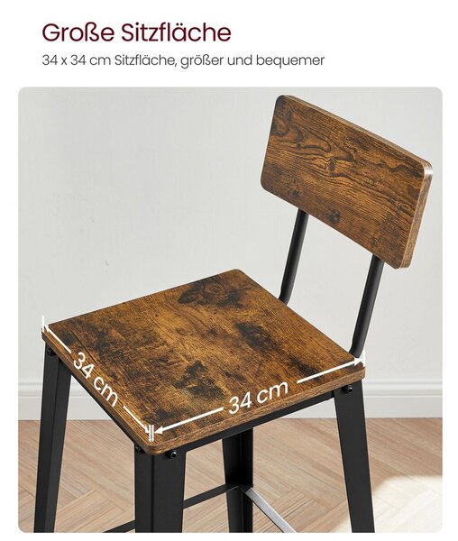 Комплект 2 бар стола, Васагле, Кафяво-Черен, 102.2×45.4×45.4 см