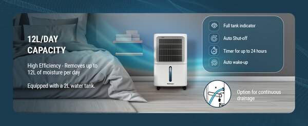 Обезвлажнител за въздух Rohnson, R-91812, 160W, до 45 м2, бял