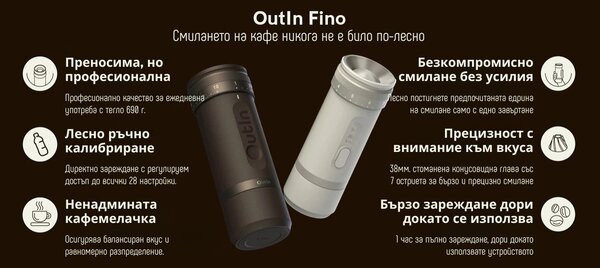 Преносима кафемелачка Outin Fino, Sandstone White