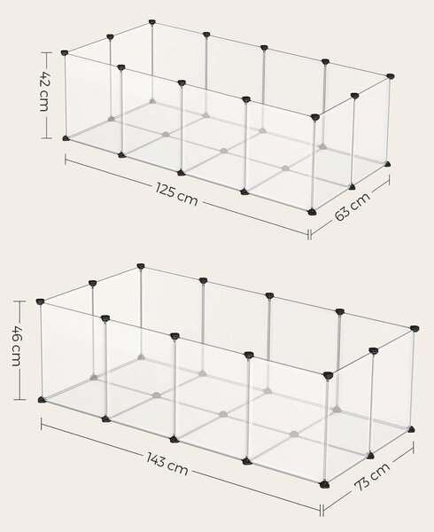 Модулно заграждение за домашни любимци, Songmics, бяло, 125x63x42 см