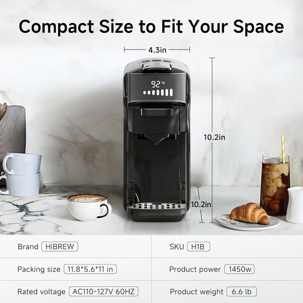 Мултифункционална кафемашина HiBREW H1B, 5 в 1, черна