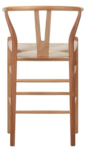 Бар стол Wishbone от каучуково дърво и въже в естествен цвят 55x49x108 cm